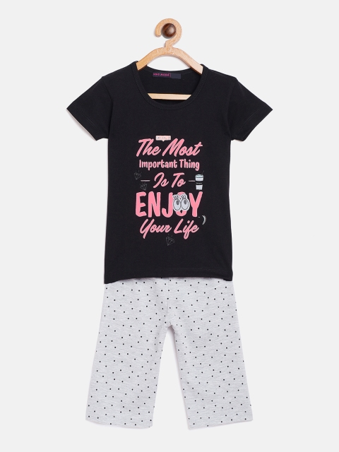 

Nins Moda Girls Black & Grey Printed Night Suit O808