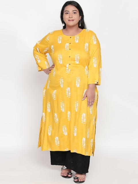 

RANGMANCH PLUS by Pantaloons Women Yellow & White Printed A-Line Kurta