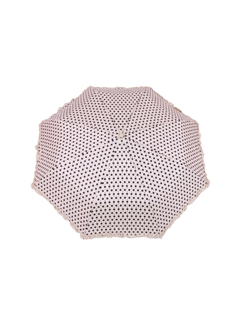 

FabSeasons Unisex Beige & Black Polka Dots Digital Printed 3 Fold Semi-Automatic Umbrella