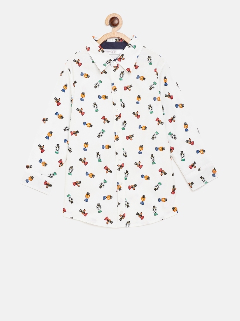 

KIDKLO Boys White Slim Fit Printed Casual Shirt