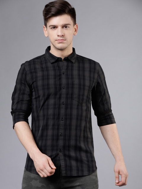 

HIGHLANDER Men Black & Grey Slim Fit Yarn Dyed Checked Casual Shirt