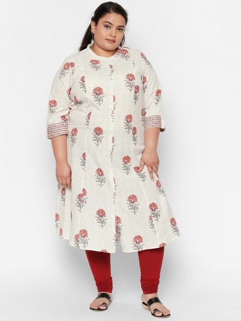 

RANGMANCH PLUS by Pantaloons Women Off-White Floral Printed Straight Kurta