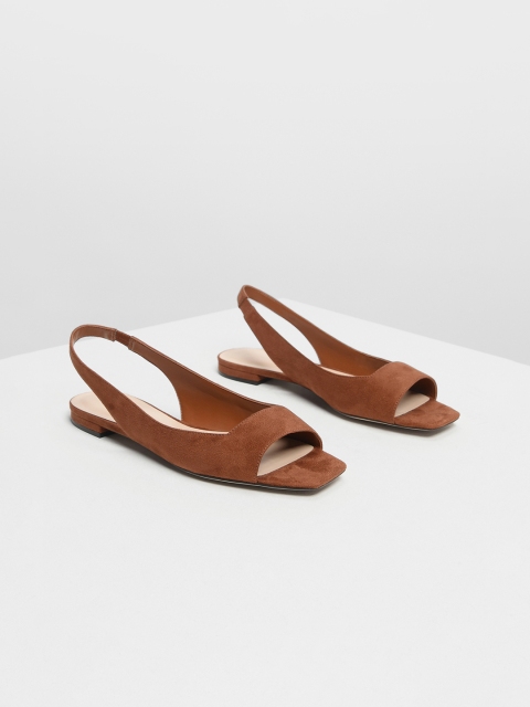 

CHARLES & KEITH Women Camel Brown Solid PU Open Toe Flats