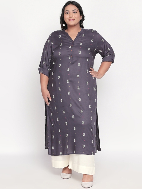 

RANGMANCH PLUS by Pantaloons Women Grey Printed Straight Kurta
