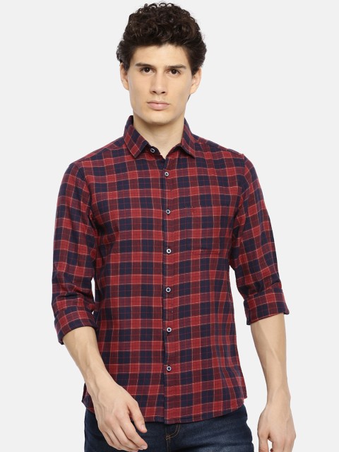 Chennis Men Red & Navy Blue Slim Fit Checked Casual Shirt