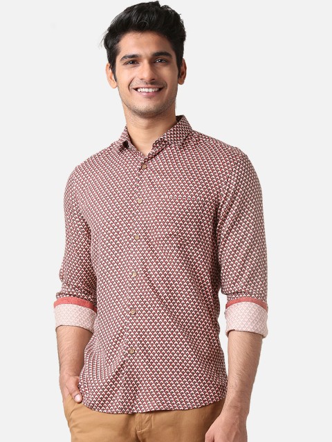 

True Blue Men Red & Cream Printed Slim Fit Shirt
