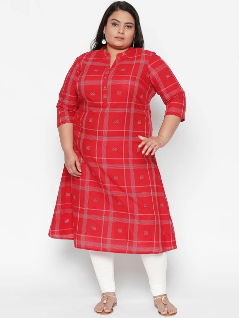 

RANGMANCH PLUS by Pantaloons Women Red & White Checked A-Line Kurta