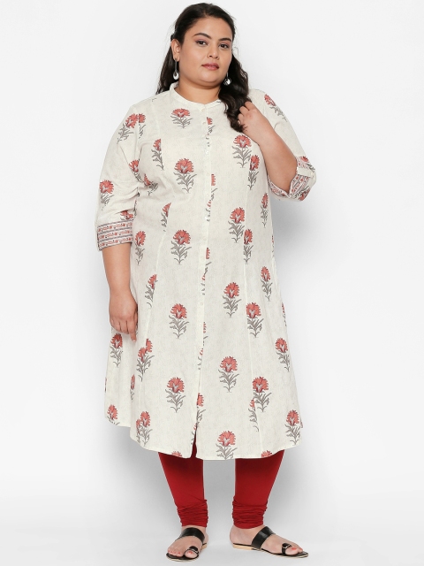 

RANGMANCH PLUS by Pantaloons Women Off-White & White Printed A-Line Kurta
