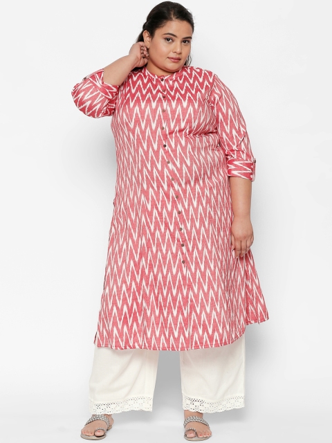 

RANGMANCH PLUS by Pantaloons Women Red & White Chevron Printed A-Line Kurta