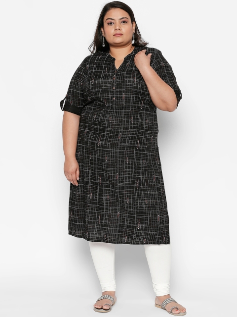 

RANGMANCH PLUS by Pantaloons Women Black & Grey Checked Straight Kurta
