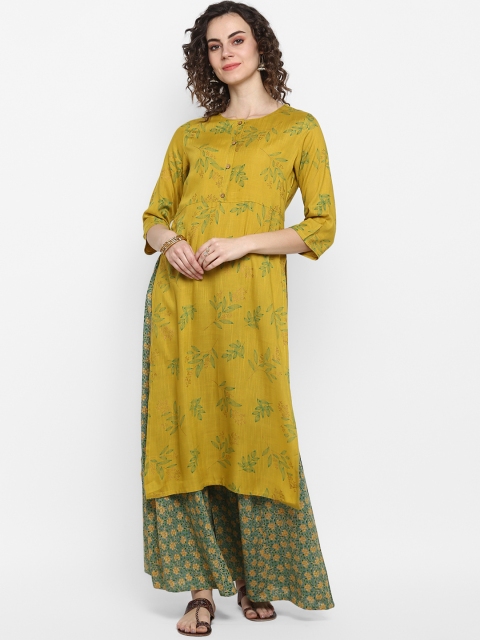 

Janasya Women Mustard Yellow & Green Printed Kurta with Palazzos