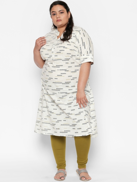 

RANGMANCH PLUS by Pantaloons Women Off-White & Black Printed Straight Kurta