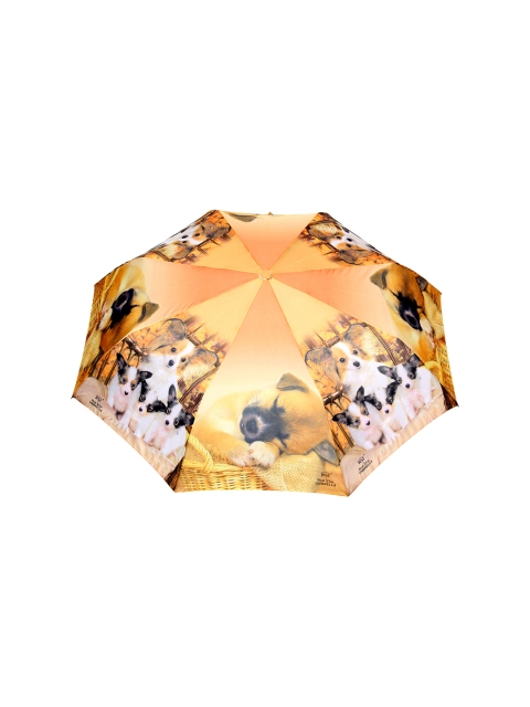 FabSeasons Unisex Yellow & White Cute Dogs Teddy Print 3 fold Umbrella