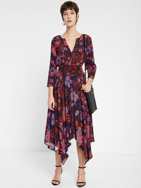 

Desigual Women Black & Red Floral Printed Fit and Flare Dress