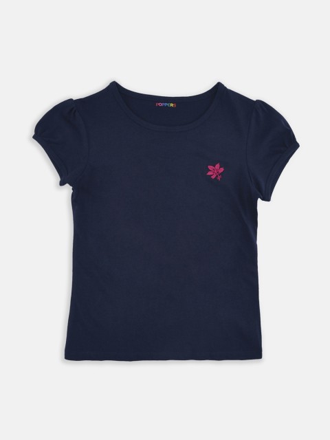 

POPPERS by Pantaloons Girls Navy Blue Solid Cotton Round Neck T-shirt