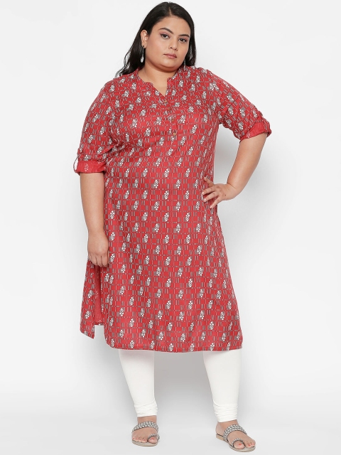 

RANGMANCH PLUS by Pantaloons Women Red & White Printed Straight Kurta