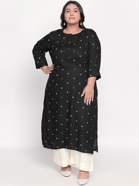 

RANGMANCH PLUS by Pantaloons Women Black Printed Straight Kurta