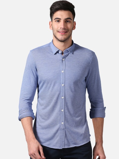 

True Blue Men Blue Slim Fit Striped Casual Shirt