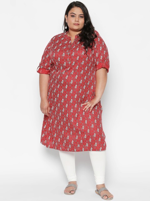 

RANGMANCH PLUS by Pantaloons Women Red & White Floral Printed Straight Kurta