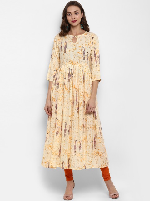 

Fashion String Women Yellow Printed Pleated A-Line Kurta