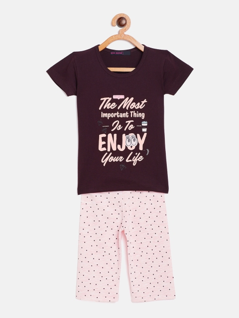 

Nins Moda Girls Brown & Pink Printed Night Suit O808