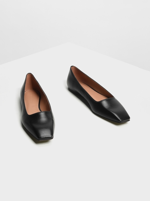

CHARLES & KEITH Women Black Solid PU Ballerinas