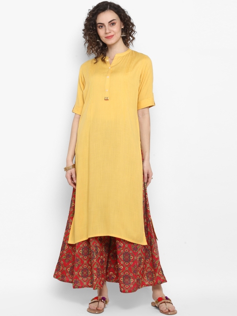 

Janasya Women Yellow & Red Solid Kurta with Palazzos