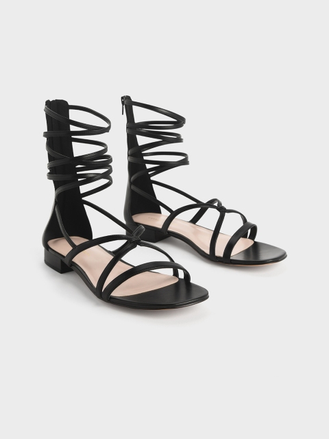 

CHARLES & KEITH Women Black Solid High-Top PU Gladiators