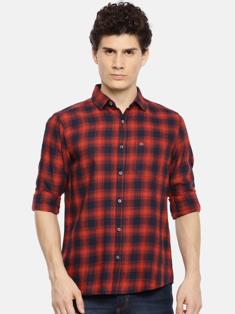 

Chennis Men Red & Navy Blue Slim Fit Checked Casual Shirt