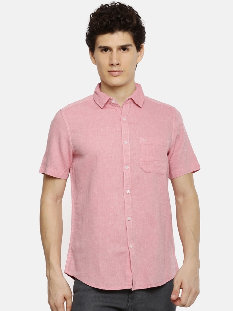Chennis Men Pink Slim Fit Solid Casual Shirt