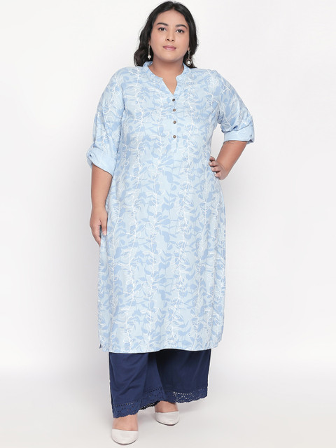

RANGMANCH PLUS by Pantaloons Women Blue Floral Printed Straight Kurta