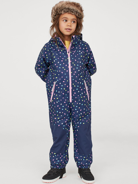 

H&M Girls Navy Blue & Pink Printed Waterproof All-In-One Suit
