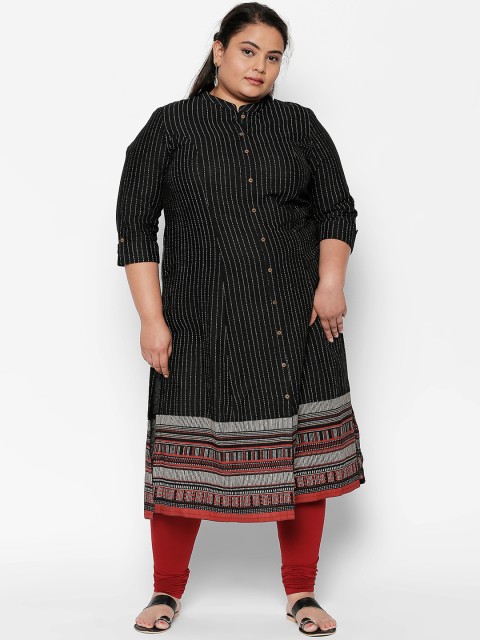 

RANGMANCH PLUS by Pantaloons Women Black & White Printed Straight Kurta