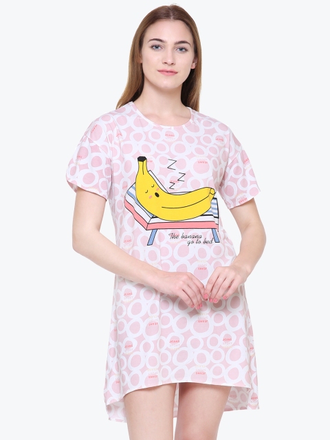 

FashionRack Women Pink & White Printed Sleep Shirt