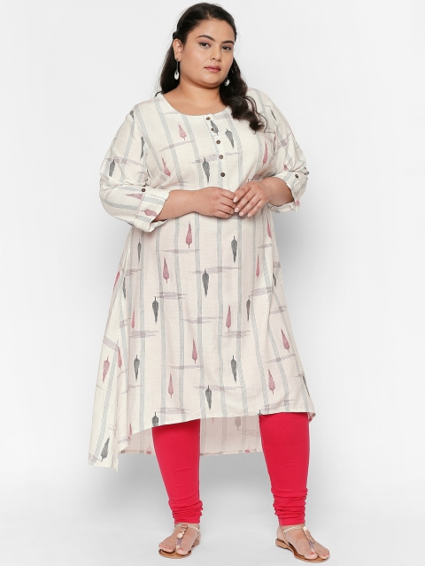 

RANGMANCH PLUS by Pantaloons Women Off-White Printed A-Line Kurta