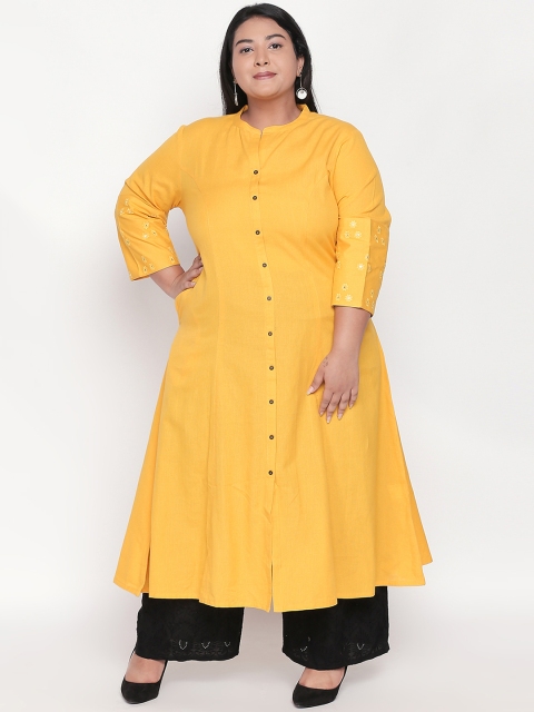 

RANGMANCH PLUS by Pantaloons Women Yellow Solid A-Line Kurta
