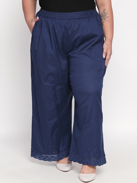 

RANGMANCH PLUS by Pantaloons Women Blue Self Design Straight Palazzos