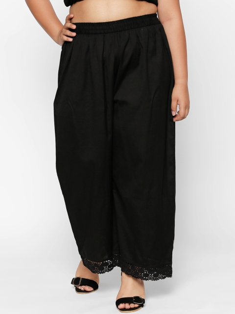 

RANGMANCH PLUS by Pantaloons Women Black Solid Straight Palazzos
