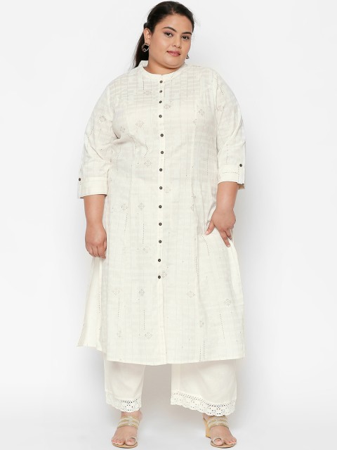 

RANGMANCH PLUS by Pantaloons Women Off-White Printed A-Line Kurta