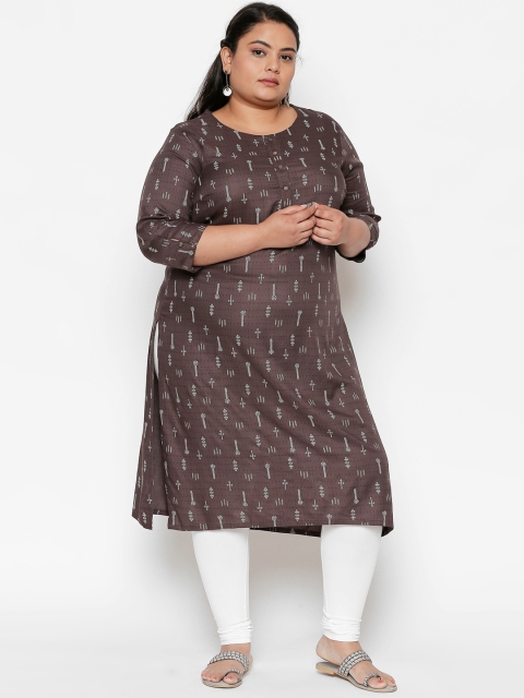 

RANGMANCH PLUS by Pantaloons Women Taupe Printed Straight Kurta