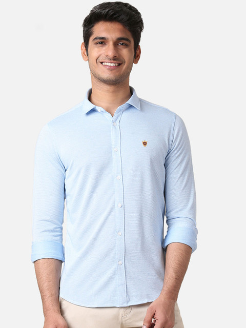 

True Blue Men Blue Slim Fit Self Design Casual Shirt