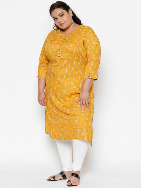 RANGMANCH PLUS by Pantaloons Women Yellow Printed Straight Kurta