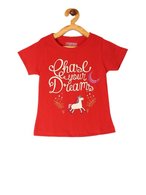 

Cherokee Girls Red Printed Round Neck T-shirt