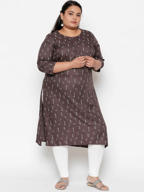 

RANGMANCH PLUS by Pantaloons Women Brown Printed Straight Kurta