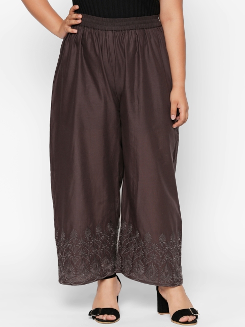 

RANGMANCH PLUS by Pantaloons Women Taupe Self Design Straight Palazzos