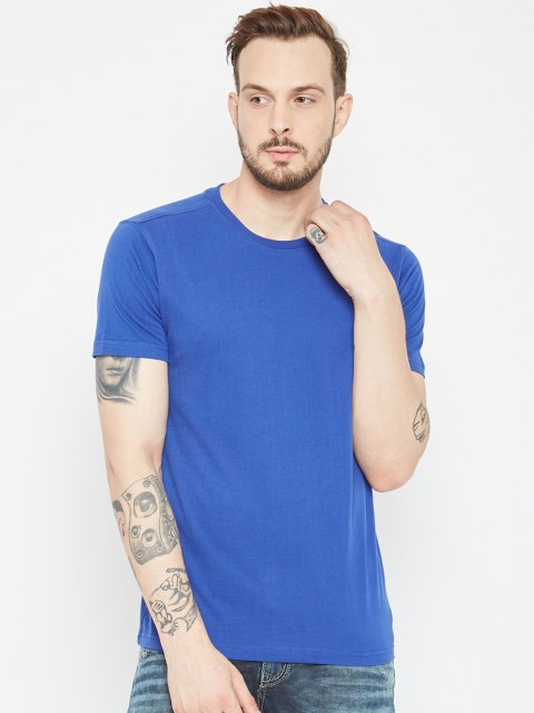 

PUNK Men Blue Solid Round Neck T-shirt