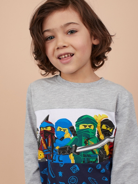 

H&M Boys Grey Melange Printed Jersey T-shirt