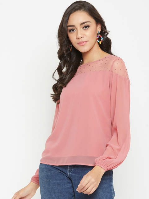 

Marie Claire Women Pink Embellished Top