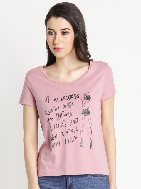 

Honey by Pantaloons Women Pink Printed Round Neck T-shirt