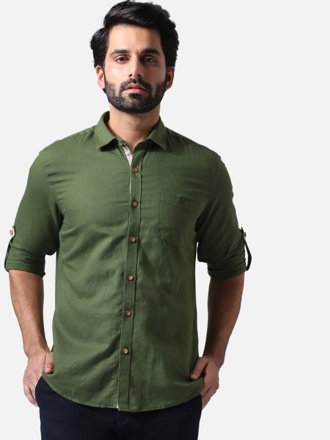 

True Blue Men Green Slim Fit Solid Casual Shirt